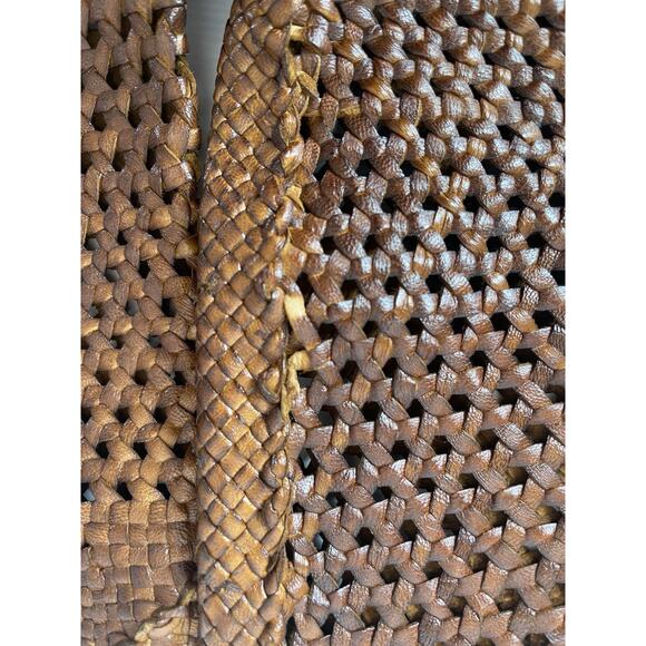 Kenneth Cole Brown Leather Straw Woven Wedge Boot Sz 7.5 Italy Concert - Picture 11 of 12